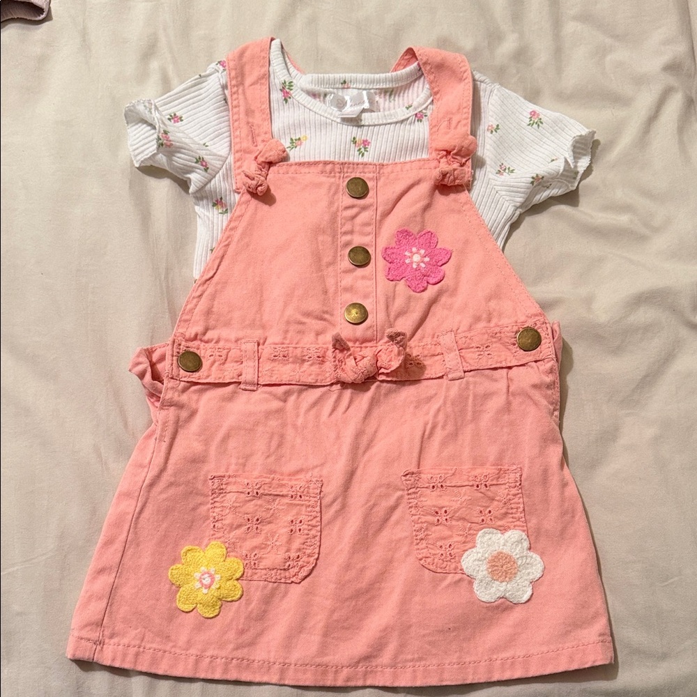 Adorable Peach color Toddler Dress with Floral Accents